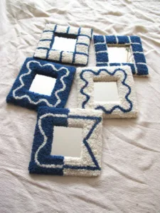 Tuftedmirrorwalldecorforlivingroomdecorativemirrorbluewalldecorgeometricabstractbrownhomedecorhousewarminggiftforher Etsy